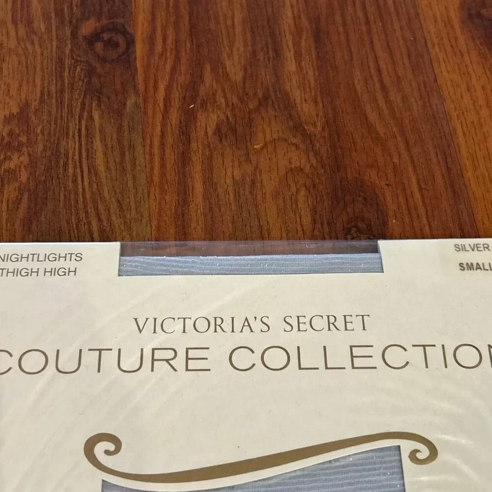 vintage Victoria's Secret silver made in England sheer nightlights thigh high la